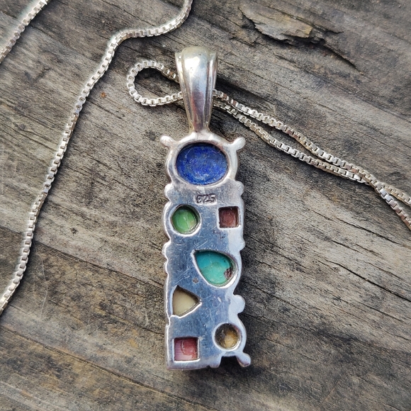 Vintage Sterling Multi Gemstone Pendant Necklace - Picture 6 of 8